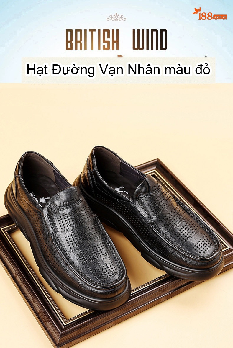 Giày Lười Nam Da Bò Đục Lỗ Thoáng Khí Chiều Cao Đế Khoảng 4cm Màu Nâu, Đen chi tiết 4