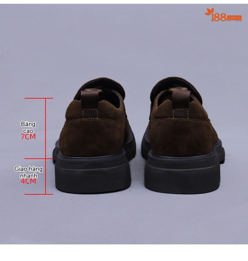 Giày Lười Nam Da Bò Lộn Đế Cao Chiều Cao Đế Khoảng 4cm Màu Đen, Nâu chi tiết 16