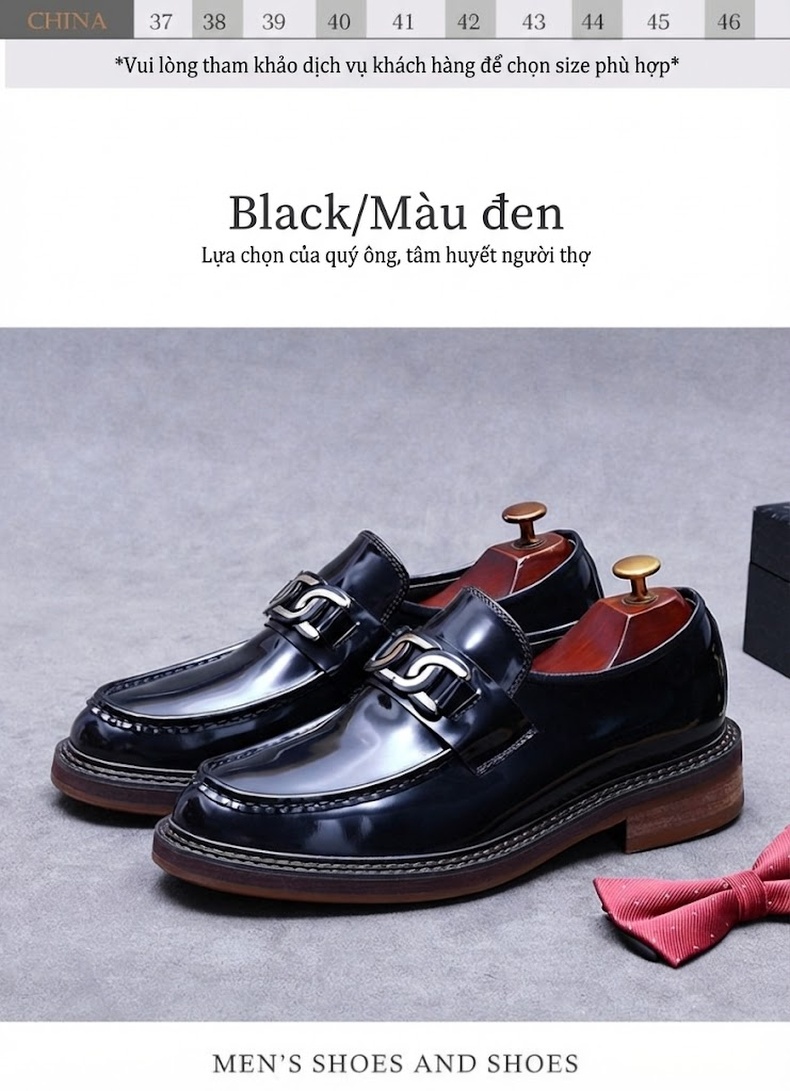 Giày Lười Nam Da Bò Mặt Bóng Chiều Cao Đế Khoảng 3cm Màu Đen, Nâu chi tiết 4