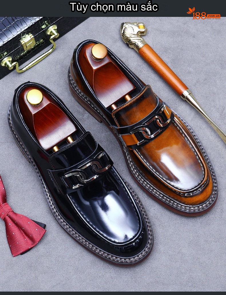 Giày Lười Nam Da Bò Mặt Bóng Chiều Cao Đế Khoảng 3cm Màu Đen, Nâu chi tiết 2