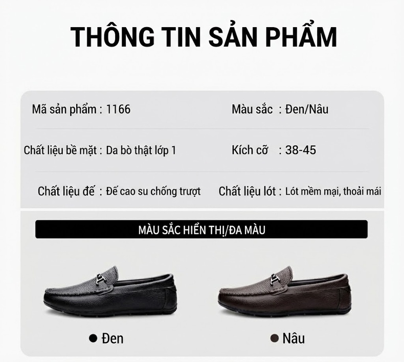 Giày Lười Nam Da Bò Mềm Mại Chiều Cao Đế Khoảng 1cm Màu Đen, Nâu chi tiết 6