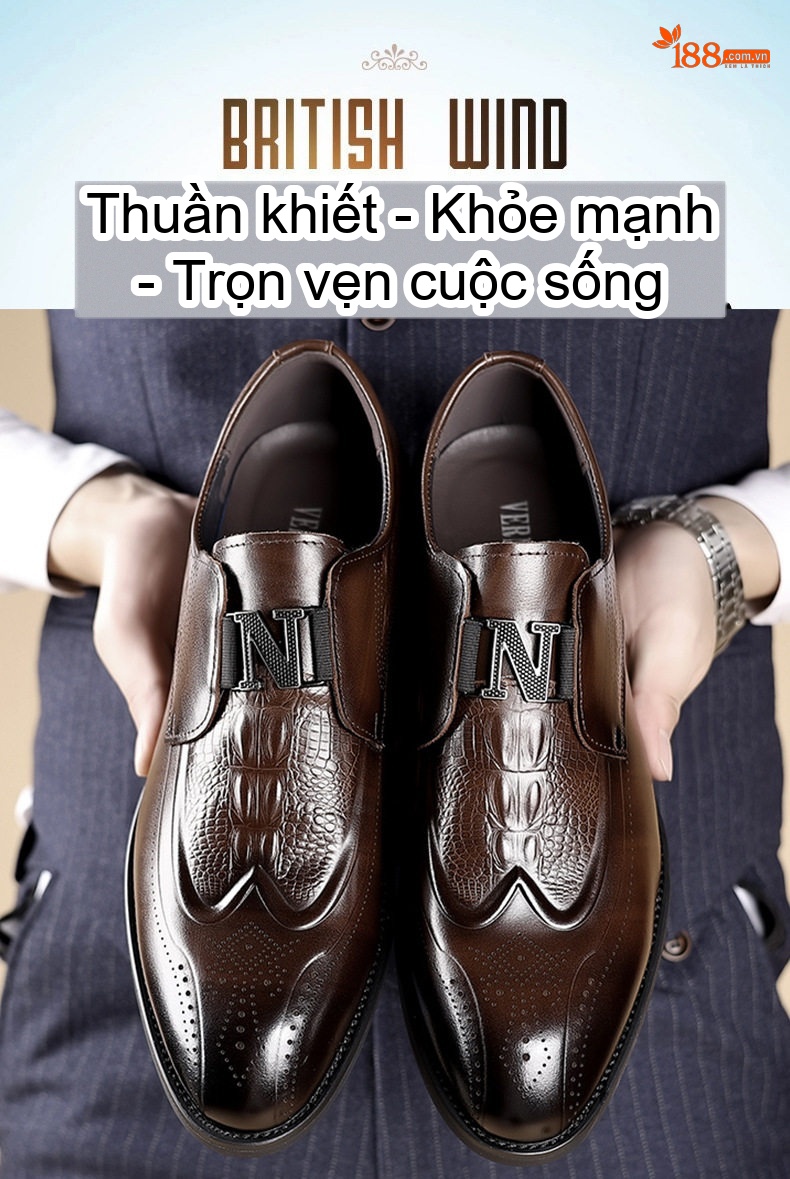 Giày Lười Nam Da Bò Mềm Mại Chiều Cao Đế Khoảng 3cm Màu Đen, Nâu chi tiết 1