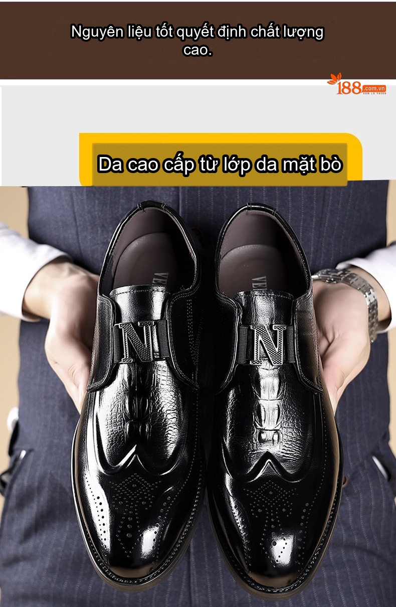 Giày Lười Nam Da Bò Mềm Mại Chiều Cao Đế Khoảng 3cm Màu Đen, Nâu chi tiết 6