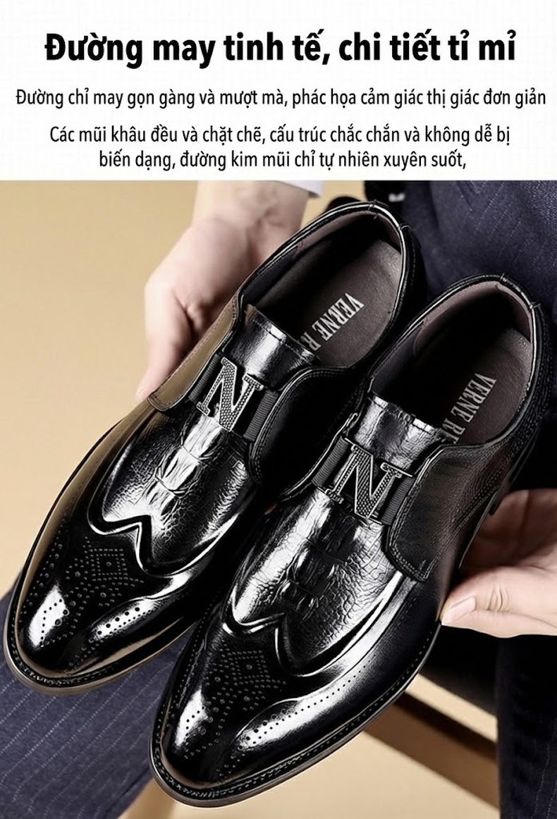 Giày Lười Nam Da Bò Mềm Mại Chiều Cao Đế Khoảng 3cm Màu Đen, Nâu chi tiết 7