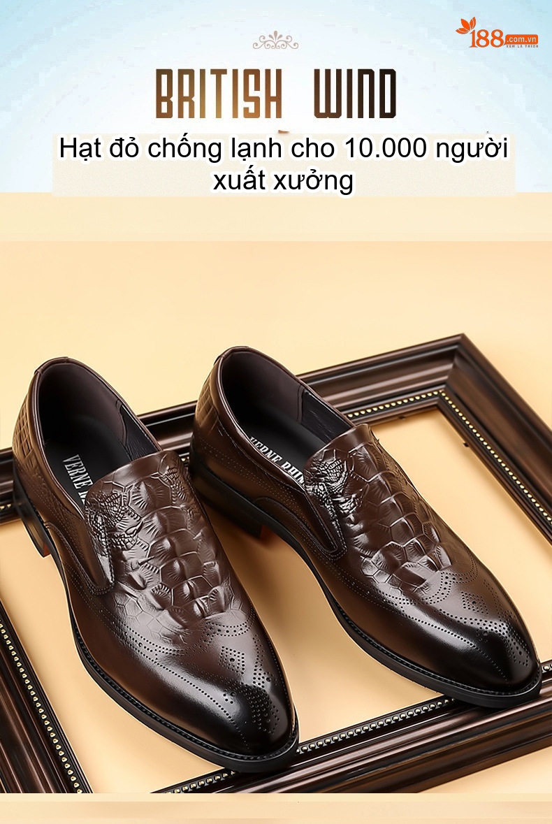 Giày Lười Nam Da Bò Mềm Mại Chiều Cao Đế Khoảng 3cm Màu Đen, Nâu chi tiết 2