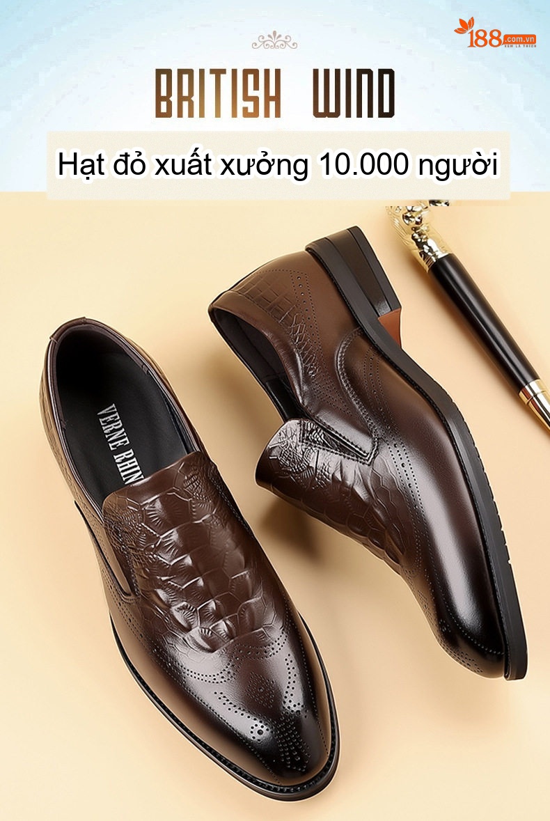 Giày Lười Nam Da Bò Mềm Mại Chiều Cao Đế Khoảng 3cm Màu Đen, Nâu chi tiết 3