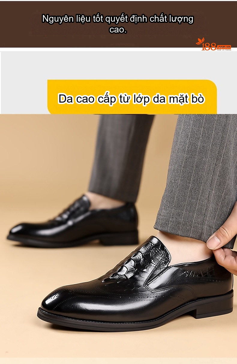 Giày Lười Nam Da Bò Mềm Mại Chiều Cao Đế Khoảng 3cm Màu Đen, Nâu chi tiết 5