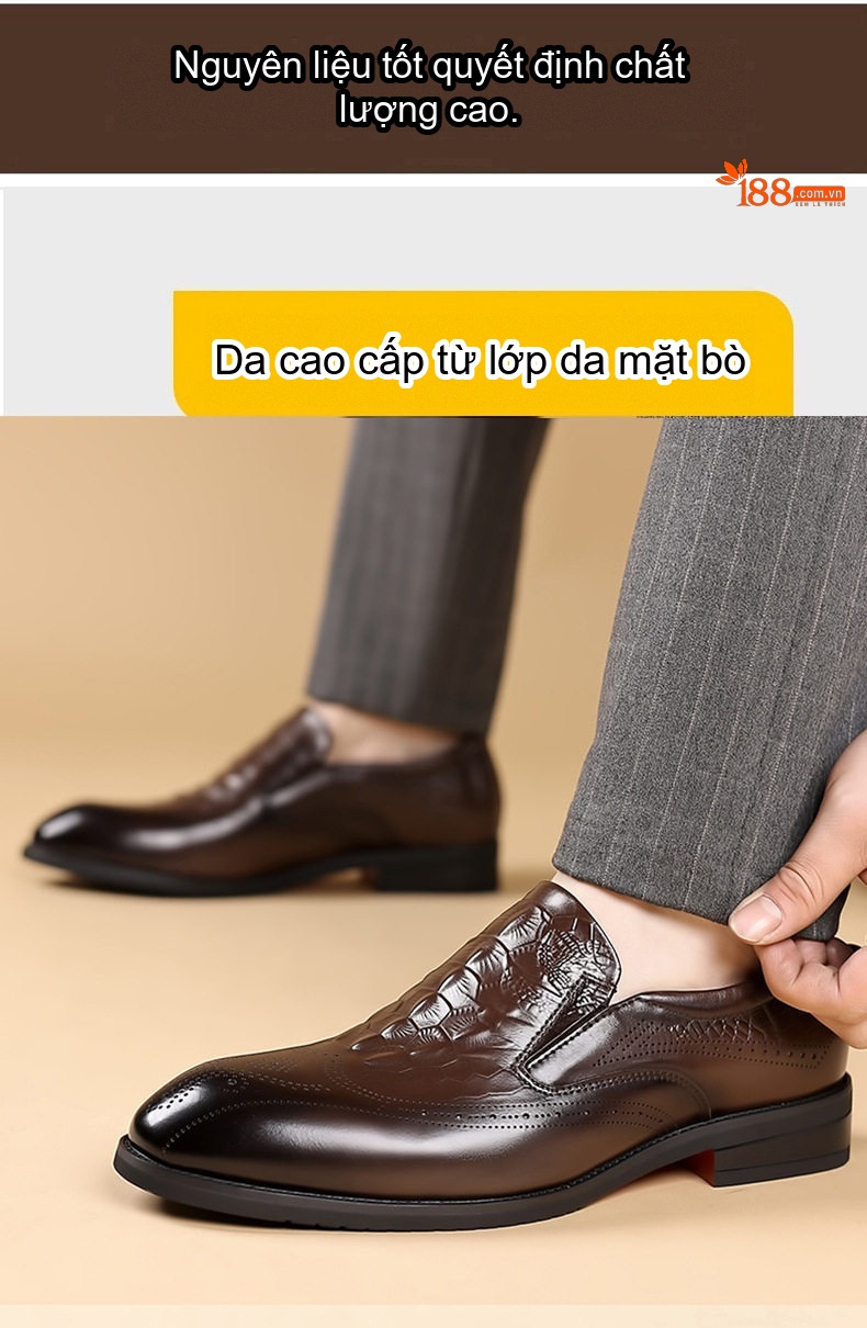 Giày Lười Nam Da Bò Mềm Mại Chiều Cao Đế Khoảng 3cm Màu Đen, Nâu chi tiết 6