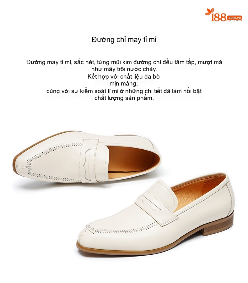 Giày Lười Nam Da Bò Mềm Mại Thoáng Khí Chiều Cao Đế Khoảng 3cm Màu Trắng Kem chi tiết 2