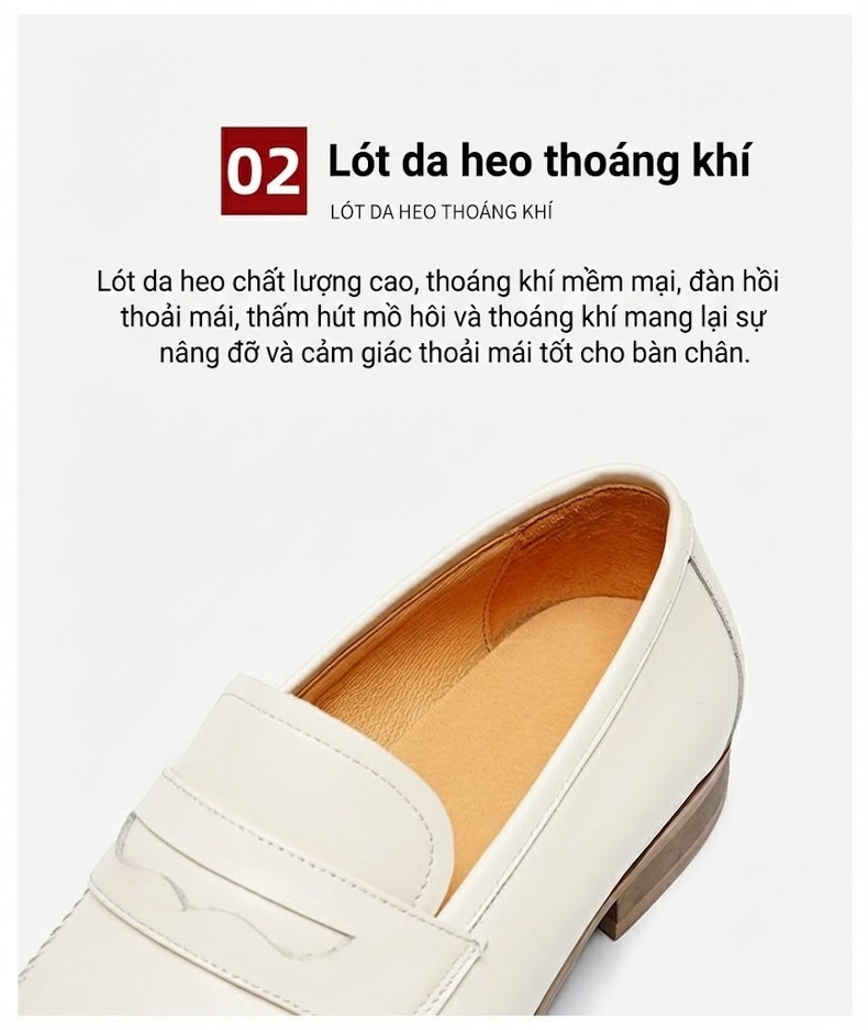 Giày Lười Nam Da Bò Mềm Mại Thoáng Khí Chiều Cao Đế Khoảng 3cm Màu Trắng Kem chi tiết 4