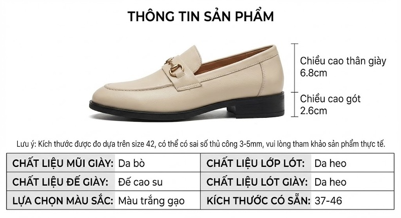 Giày Lười Nam Da Bò Mềm Mại Thoáng Khí Chiều Cao Đế Khoảng 3cm Màu Trắng Kem chi tiết 6