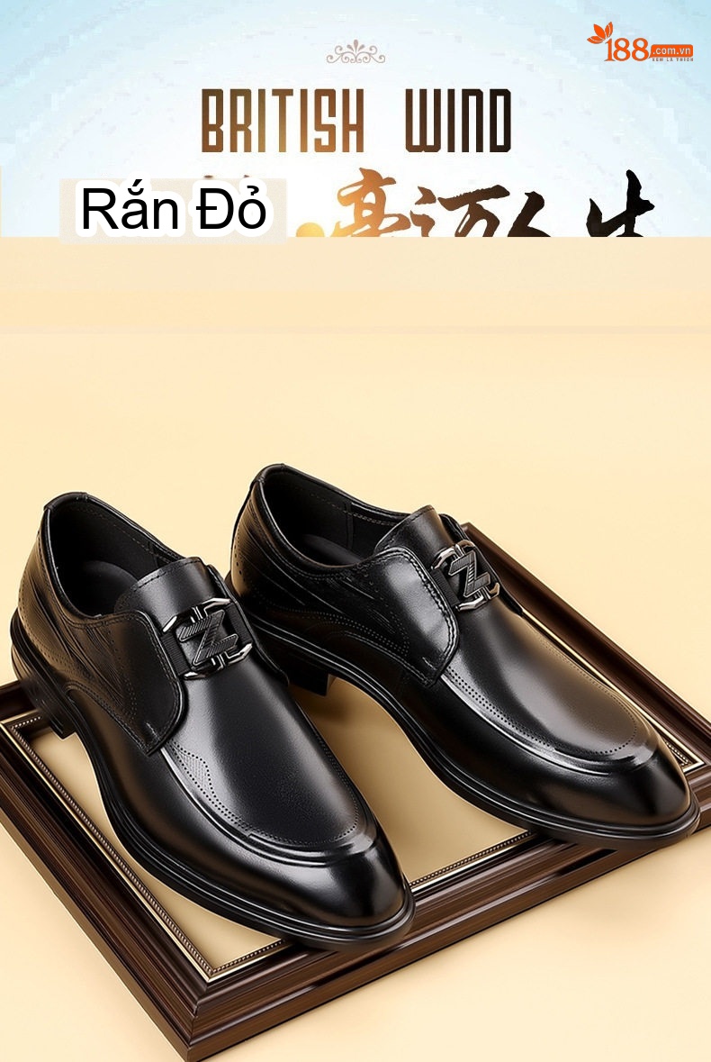 Giày Lười Nam Da Bò Mũi Tròn Chiều Cao Đế Khoảng 3cm Màu Đen, Nâu chi tiết 2