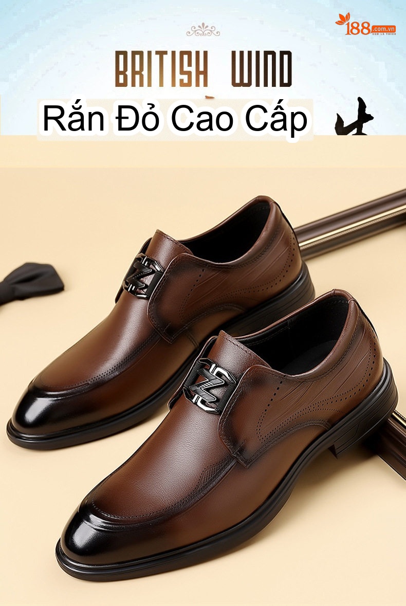 Giày Lười Nam Da Bò Mũi Tròn Chiều Cao Đế Khoảng 3cm Màu Đen, Nâu chi tiết 4