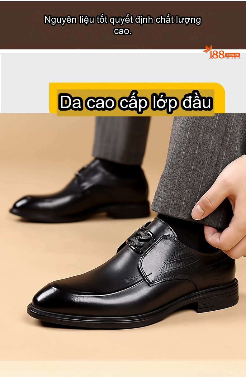 Giày Lười Nam Da Bò Mũi Tròn Chiều Cao Đế Khoảng 3cm Màu Đen, Nâu chi tiết 7