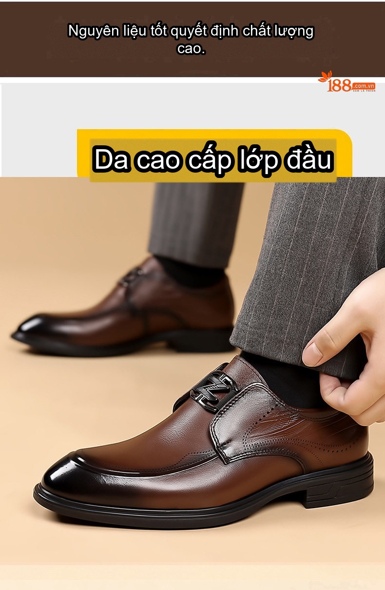 Giày Lười Nam Da Bò Mũi Tròn Chiều Cao Đế Khoảng 3cm Màu Đen, Nâu chi tiết 8