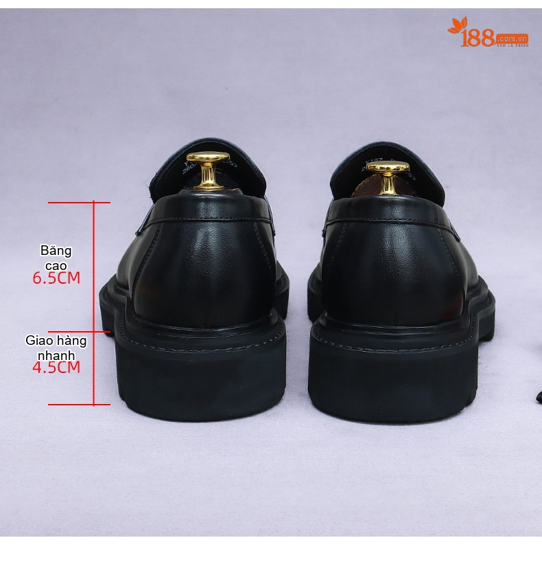 Giày Lười Nam Da Bò Mũi Vuông Chiều Cao Đế Khoảng 4cm Màu Đen, Nâu chi tiết 16