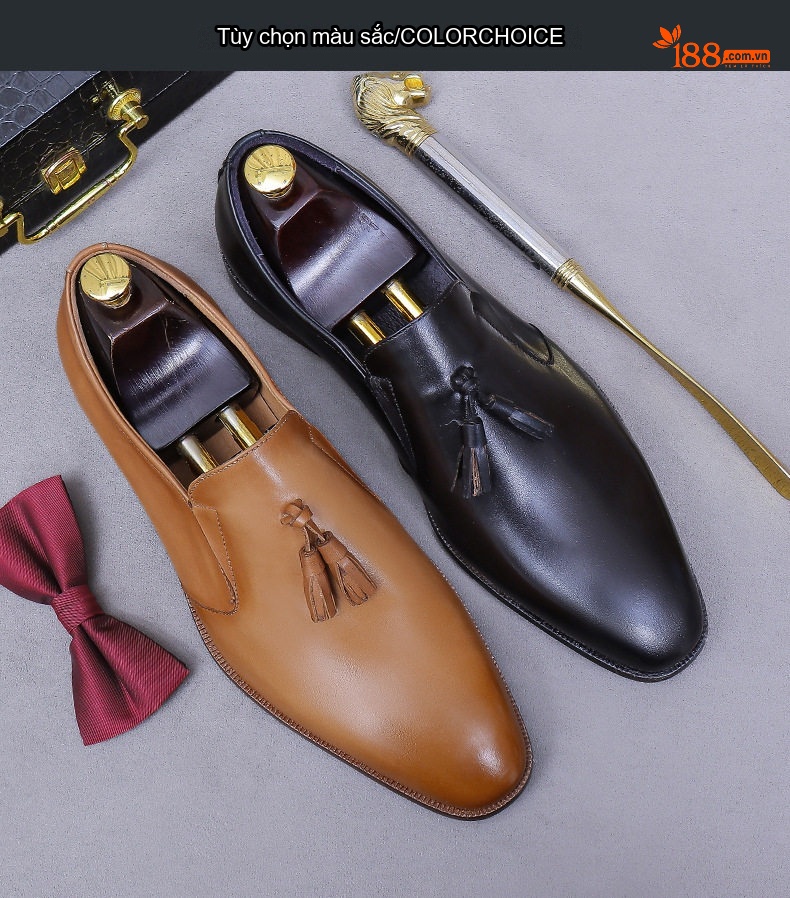 Giày Lười Nam Da Bò Phong Cách Anh Chiều Cao Đế Khoảng 3cm Màu Nâu, Đen chi tiết 2