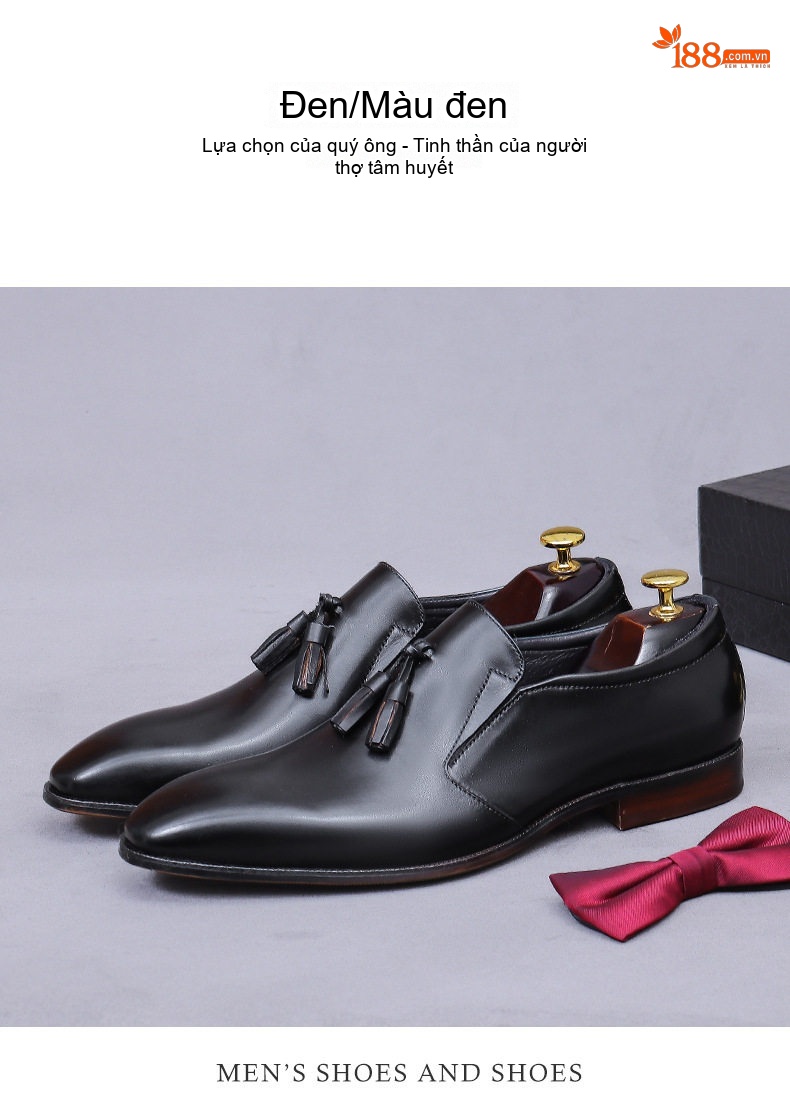 Giày Lười Nam Da Bò Phong Cách Anh Chiều Cao Đế Khoảng 3cm Màu Nâu, Đen chi tiết 4