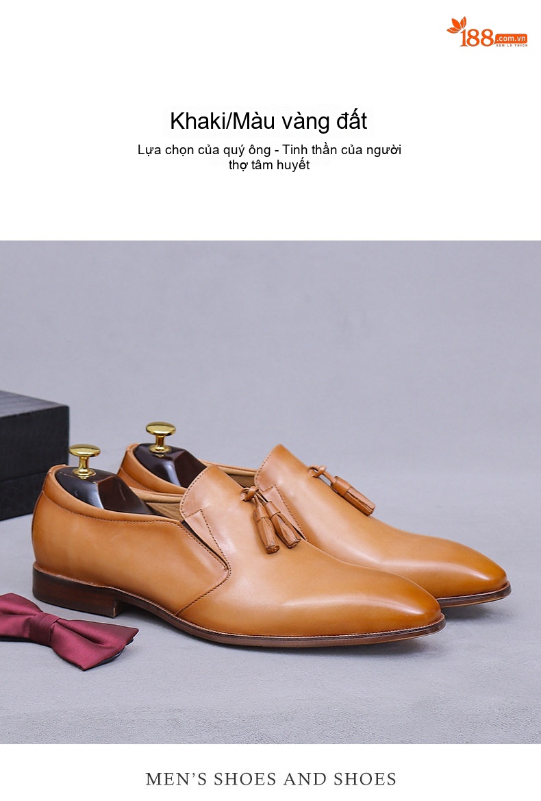 Giày Lười Nam Da Bò Phong Cách Anh Chiều Cao Đế Khoảng 3cm Màu Nâu, Đen chi tiết 11
