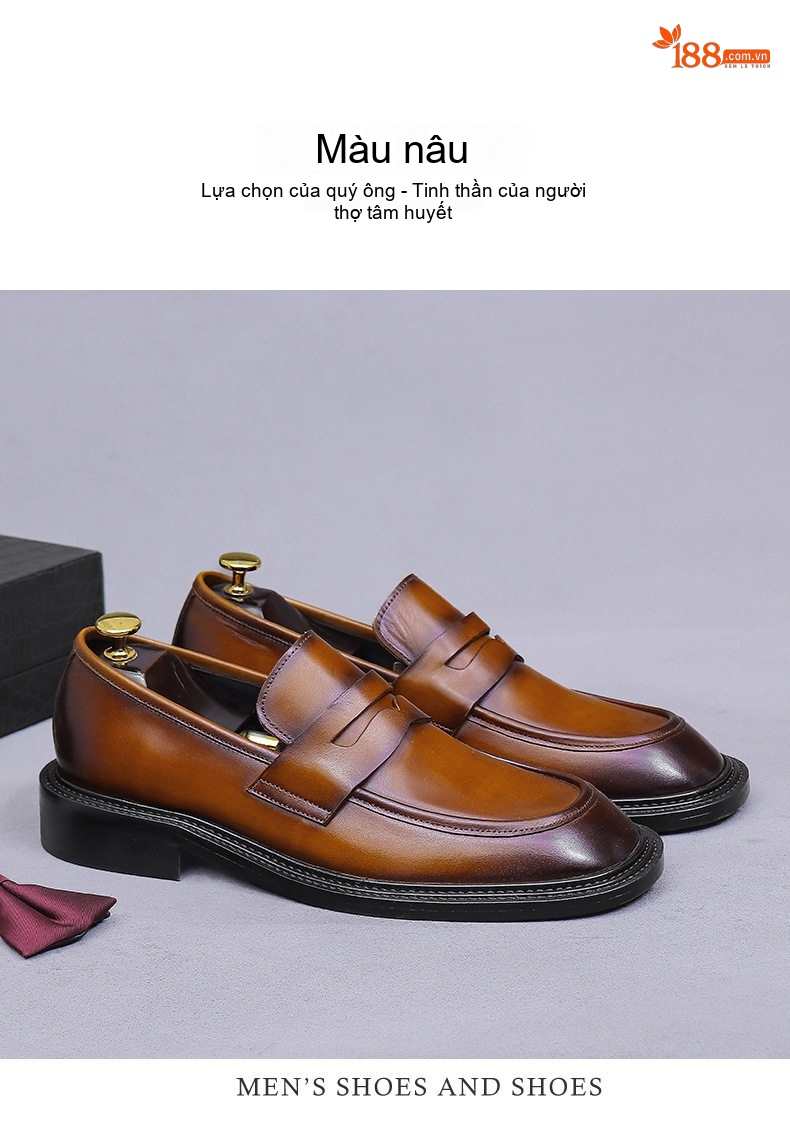 Giày Lười Nam Da Bò Phong Cách Anh Quốc Chiều Cao Đế Khoảng 3cm Màu Nâu, Đen chi tiết 11