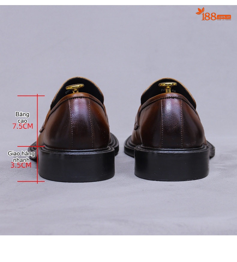 Giày Lười Nam Da Bò Phong Cách Anh Quốc Chiều Cao Đế Khoảng 3cm Màu Nâu, Đen chi tiết 17