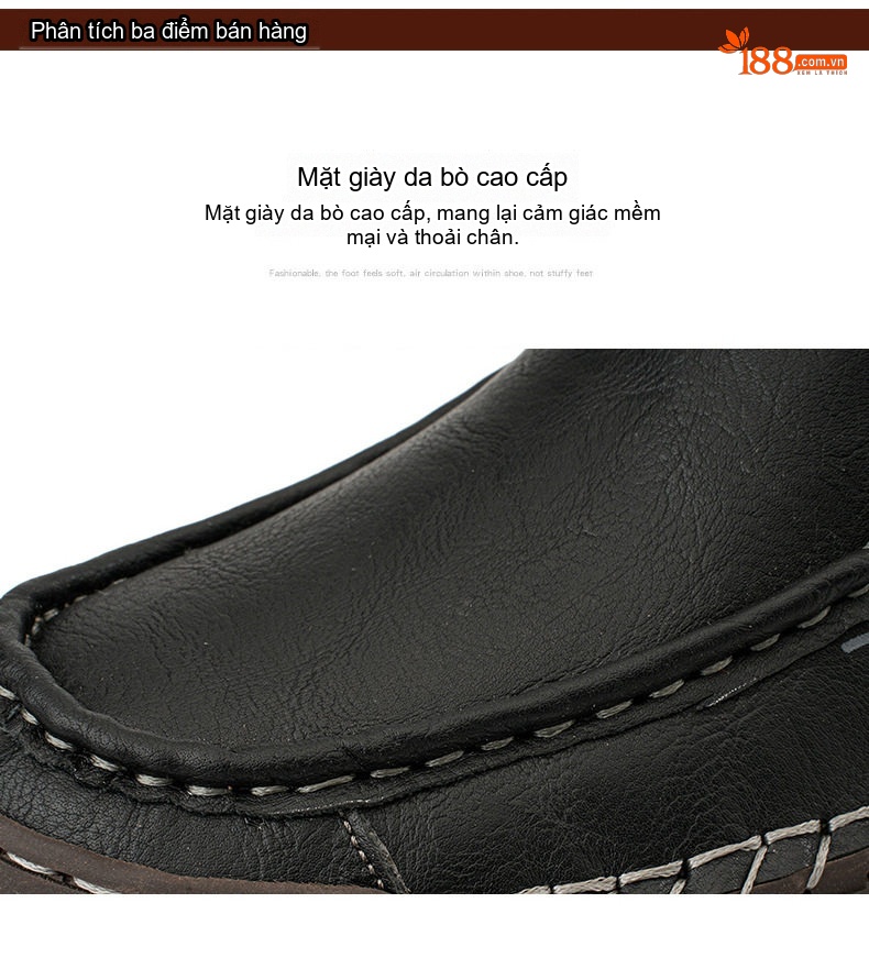 Giày Lười Nam Da Bò Retro Thủ Công Chiều Cao Đế Khoảng 3cm Màu Nâu, Đen chi tiết 6