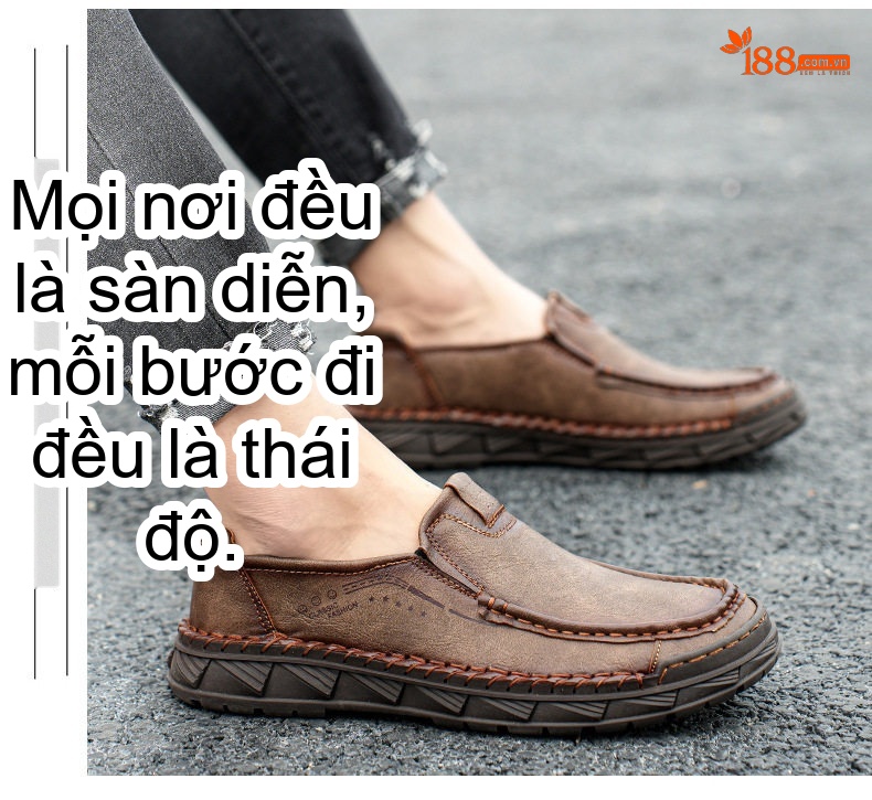 Giày Lười Nam Da Bò Retro Thủ Công Chiều Cao Đế Khoảng 3cm Màu Nâu, Đen chi tiết 23