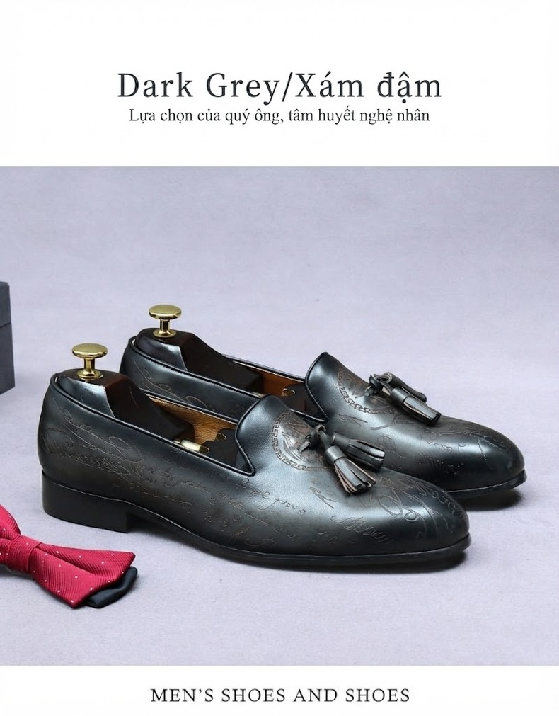 Giày Lười Nam Da Bò Thật Chiều Cao Đế Khoảng 2cm Thiết Kế Retro Màu Nâu, Đen chi tiết 4