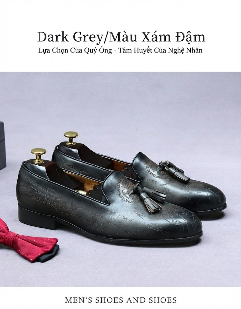 Giày Lười Nam Da Bò Thật Họa Tiết Chiều Cao Đế Khoảng 2cm Màu Nâu, Đen chi tiết 4