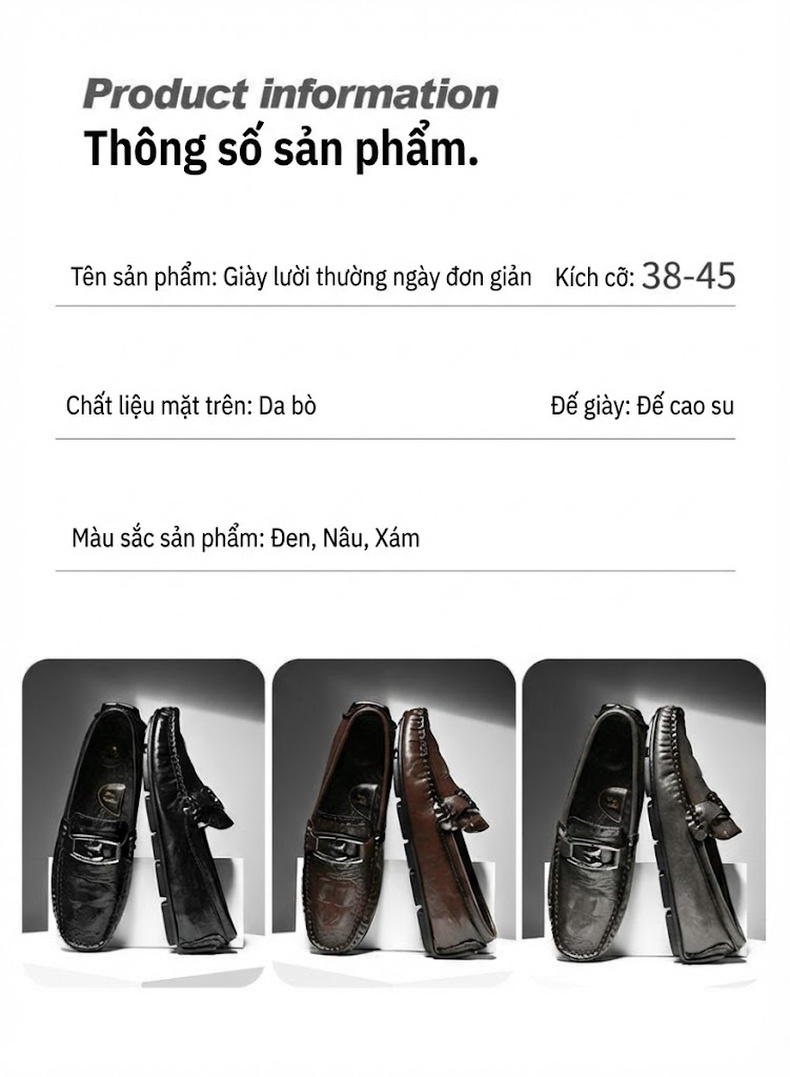 Giày Lười Nam Da Bò Vân Cá Sấu Chiều Cao Đế Khoảng 2cm Màu Đen, Nâu chi tiết 3
