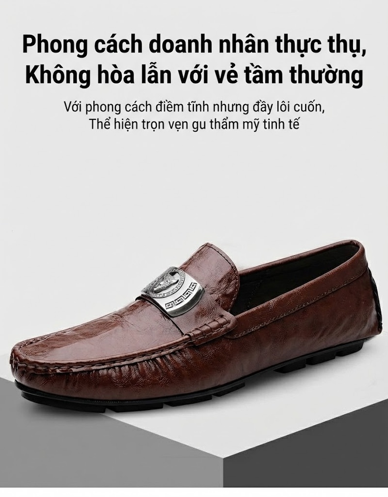 Giày Lười Nam Da Bò Vân Cá Sấu Chiều Cao Đế Khoảng 2cm Màu Đen, Nâu chi tiết 2