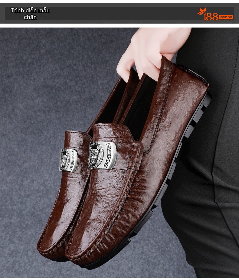 Giày Lười Nam Da Bò Vân Cá Sấu Chiều Cao Đế Khoảng 2cm Màu Đen, Nâu chi tiết 16