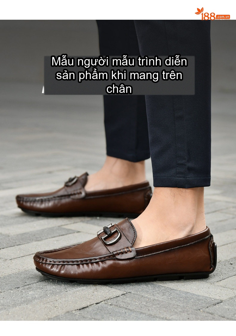 Giày Lười Nam Da Bò Vân Cá Sấu Chiều Cao Đế Khoảng 2cm Màu Đen, Nâu chi tiết 12