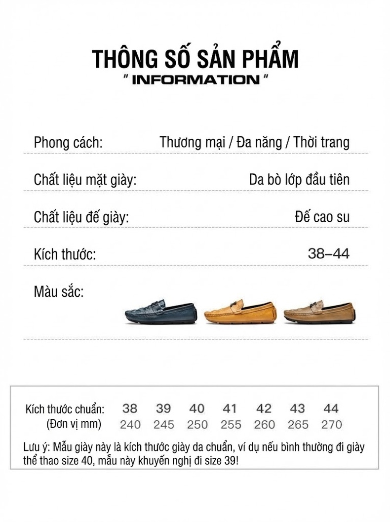 Giày Lười Nam Da Bò Vân Cá Sấu Chiều Cao Đế Khoảng 2cm Màu Nâu, Vàng, Xanh Navy chi tiết 4