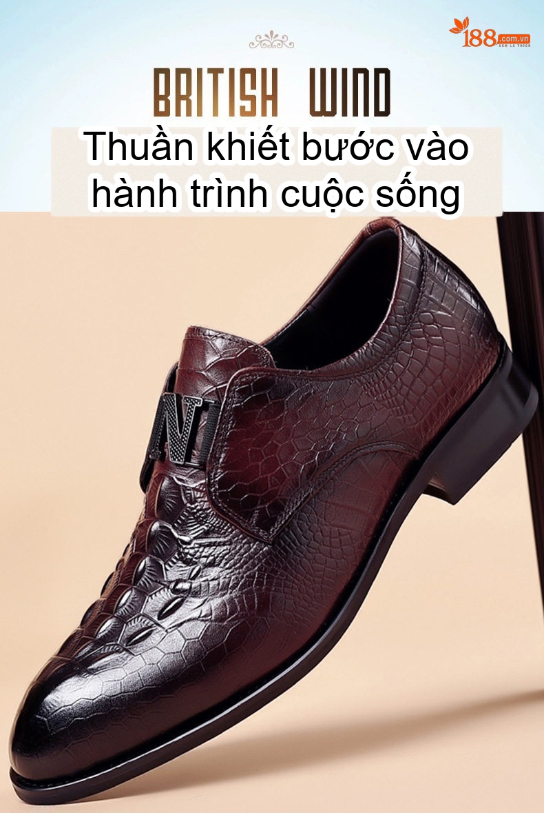 Giày Lười Nam Da Bò Vân Cá Sấu Mềm Mại Chiều Cao Đế Khoảng 3cm Màu Đen, Nâu chi tiết 1