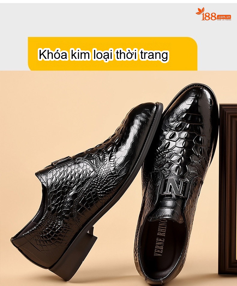 Giày Lười Nam Da Bò Vân Cá Sấu Mềm Mại Chiều Cao Đế Khoảng 3cm Màu Đen, Nâu chi tiết 5