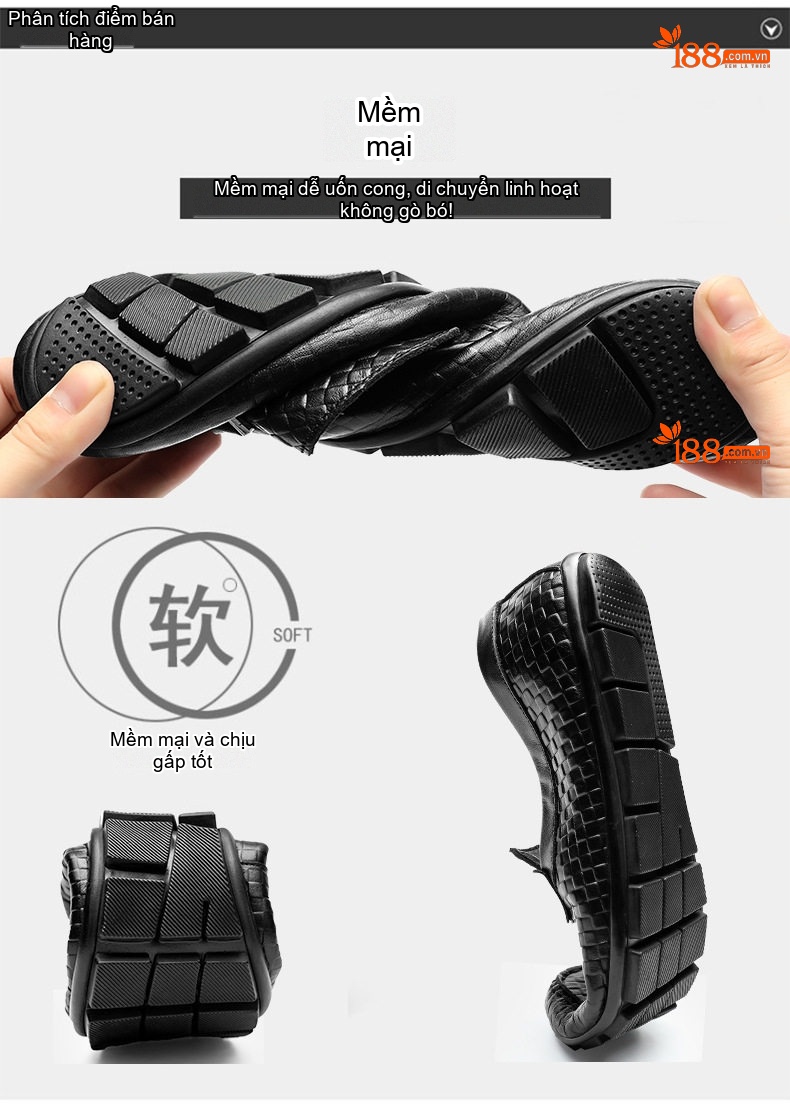 Giày Lười Nam Da Bò Văn Phòng Công Sở Chiều Cao Đế Khoảng 2.5cm Màu Trắng, Đen chi tiết 5