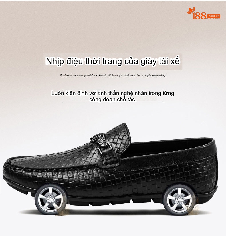 Giày Lười Nam Da Bò Văn Phòng Công Sở Chiều Cao Đế Khoảng 2.5cm Màu Trắng, Đen chi tiết 2