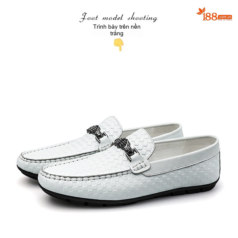 Giày Lười Nam Da Bò Văn Phòng Công Sở Chiều Cao Đế Khoảng 2.5cm Màu Trắng, Đen chi tiết 17