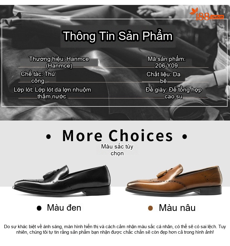 Giày Lười Nam Da Bò Viền Tua Rua Chiều Cao Đế Khoảng 3cm Màu Nâu, Đen chi tiết 5