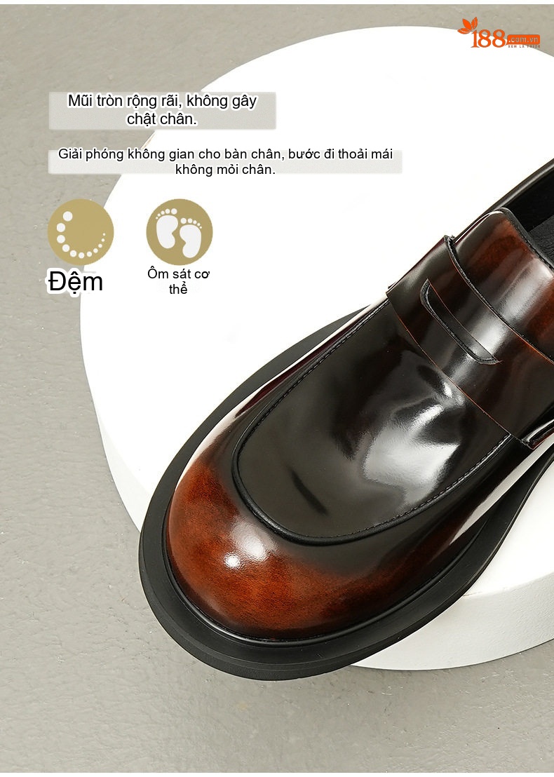 Giày Lười Nam Da Bóng Bề Mặt Rộng Thoải Mái Chiều Cao Đế Khoảng 4cm Màu Đen, Nâu chi tiết 3