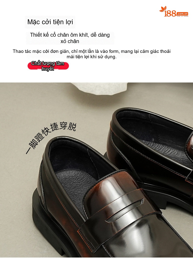 Giày Lười Nam Da Bóng Bề Mặt Rộng Thoải Mái Chiều Cao Đế Khoảng 4cm Màu Đen, Nâu chi tiết 6