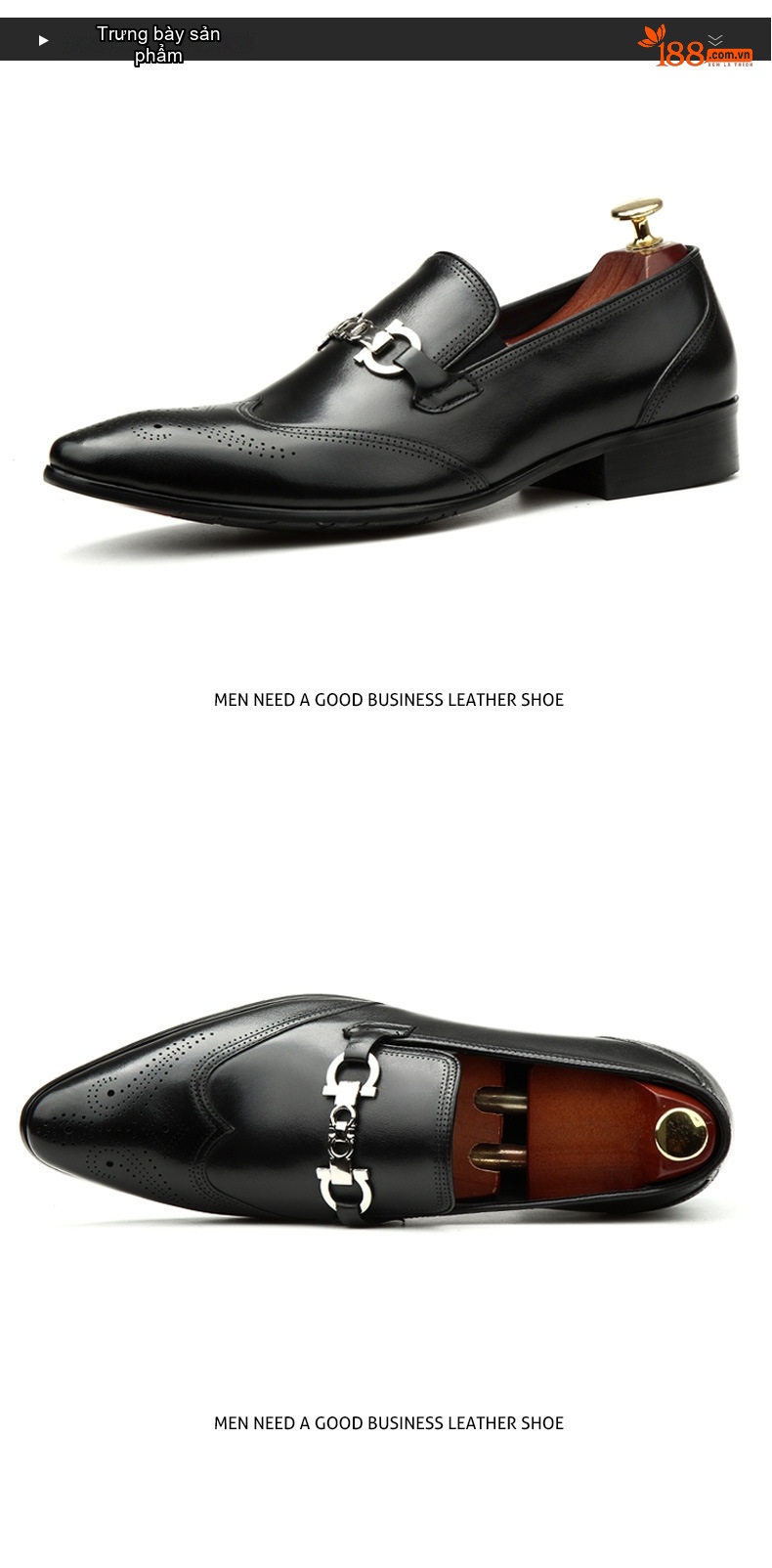 Giày Lười Nam Da Bóng Brogue Chiều Cao Đế Khoảng 3cm Màu Đen, Nâu Đỏ, Nâu chi tiết 3