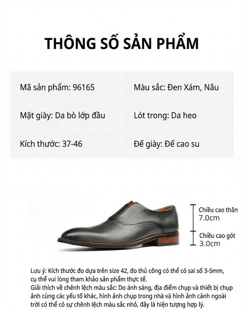 Giày Lười Nam Da Bóng Cao Cấp Chiều Cao Đế Khoảng 3cm Màu Đen, Nâu chi tiết 2