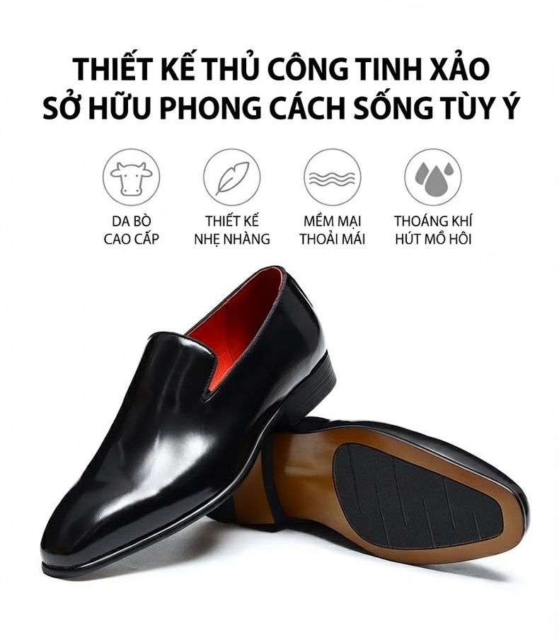 Giày Lười Nam Da Bóng Chiều Cao Đế Khoảng 2cm Màu Đen, Nâu chi tiết 2