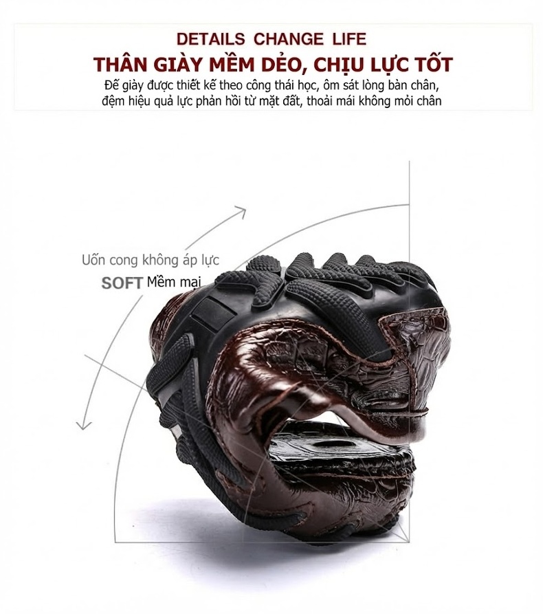 Giày Lười Nam Da Bóng Chiều Cao Đế Khoảng 2cm Màu Đen, Nâu chi tiết 5