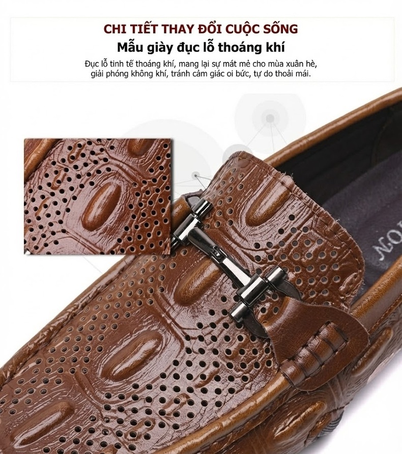Giày Lười Nam Da Bóng Chiều Cao Đế Khoảng 2cm Màu Đen, Nâu chi tiết 6