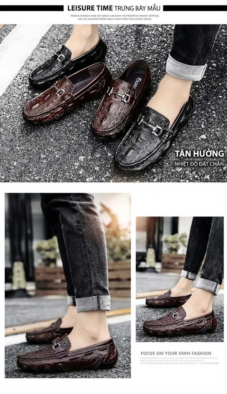 Giày Lười Nam Da Bóng Chiều Cao Đế Khoảng 2cm Màu Đen, Nâu chi tiết 7