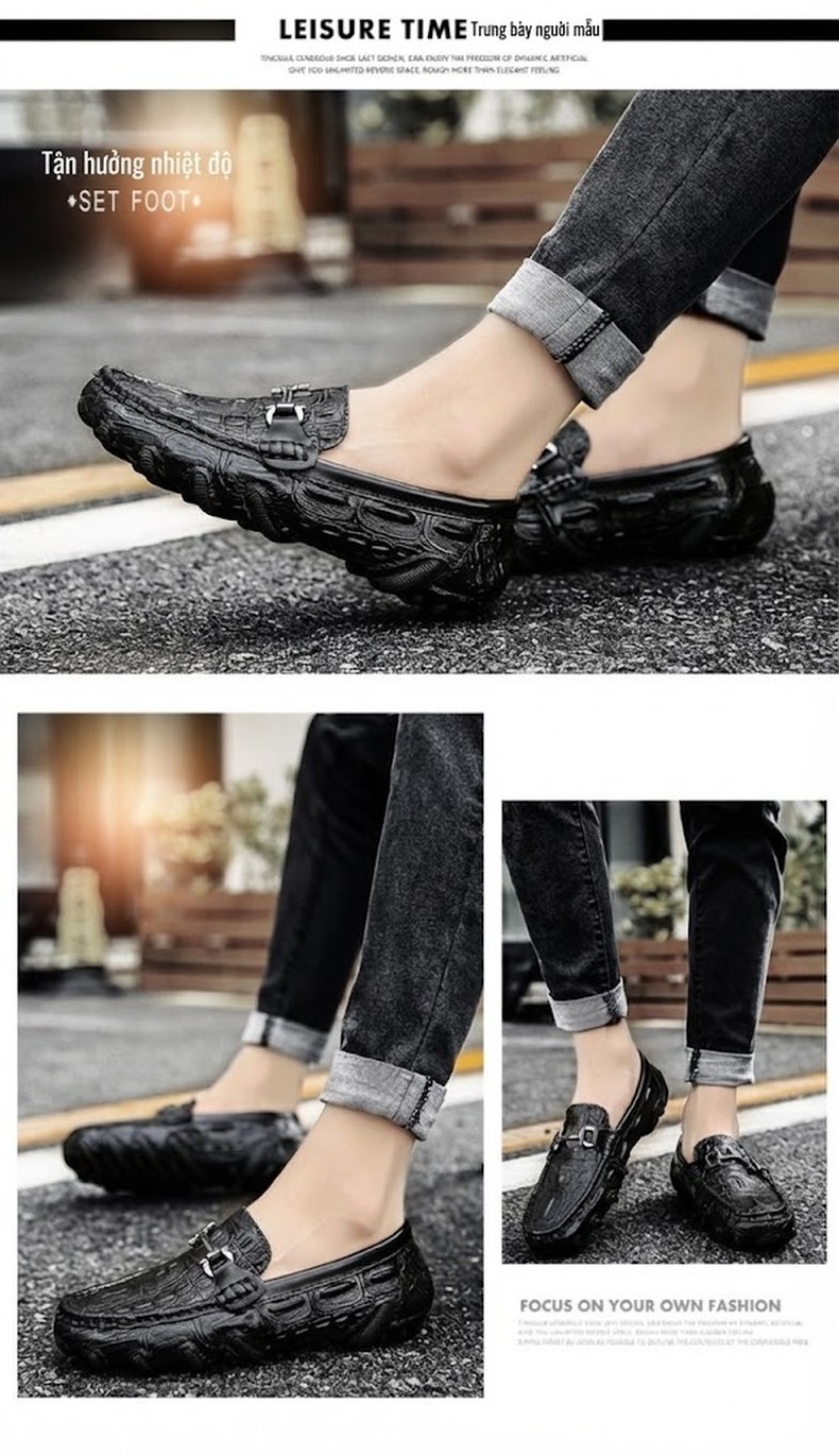 Giày Lười Nam Da Bóng Chiều Cao Đế Khoảng 2cm Màu Đen, Nâu chi tiết 11