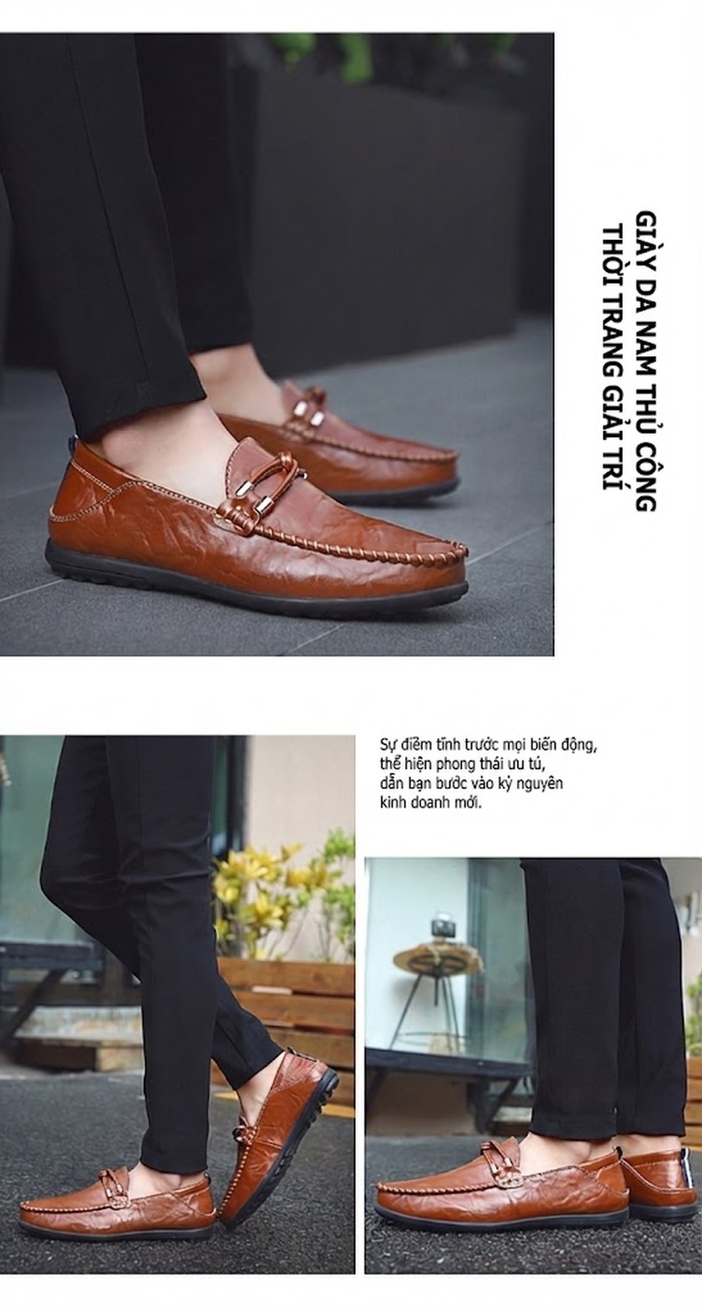 Giày Lười Nam Da Bóng Chiều Cao Đế Khoảng 2cm Màu Nâu, Đen chi tiết 11